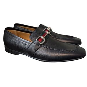 NIB Gucci Black Leather Mens Dress Casual Loafers Dust Bag Horsebit 39 1/2 Shoes